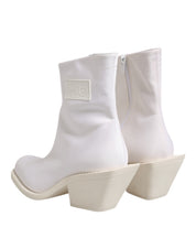 White Square Heel Zip Ankle Boots Shoes