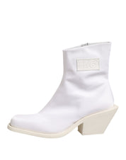 White Square Heel Zip Ankle Boots Shoes