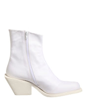 White Square Heel Zip Ankle Boots Shoes