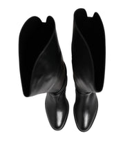 Black Leather Buckled High Boots Shoes