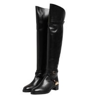 Black Leather Buckled High Boots Shoes