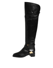 Black Leather Buckled High Boots Shoes