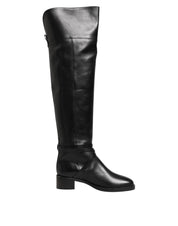 Black Leather Buckled High Boots Shoes