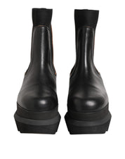 Black Chelsea Leather Pull On Women Ankle Boots Shoes