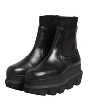 Black Chelsea Leather Pull On Women Ankle Boots Shoes