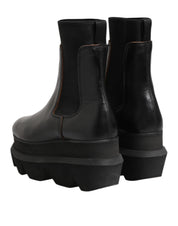 Black Chelsea Leather Pull On Women Ankle Boots Shoes