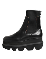 Black Chelsea Leather Pull On Women Ankle Boots Shoes
