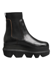Black Chelsea Leather Pull On Women Ankle Boots Shoes