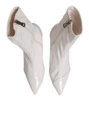 White Stiletto Heels Mid Calf Boots Shoes