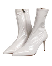 White Stiletto Heels Mid Calf Boots Shoes