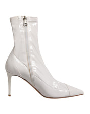 White Stiletto Heels Mid Calf Boots Shoes