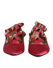 Red Gold Studded Pointed Toe Ballet Flats Shoes