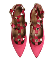 Red Gold Studded Pointed Toe Ballet Flats Shoes