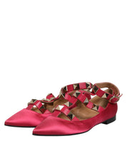 Red Gold Studded Pointed Toe Ballet Flats Shoes
