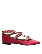 Red Gold Studded Pointed Toe Ballet Flats Shoes