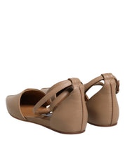 Beige Leather Pointed Toe Sandals Ballet Flat Shoes