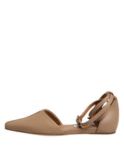 Beige Leather Pointed Toe Sandals Ballet Flat Shoes