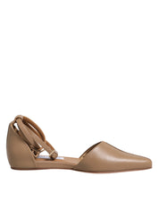 Beige Leather Pointed Toe Sandals Ballet Flat Shoes