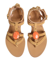 Brown Flip Flops Zipper Ankle Strap Shoes