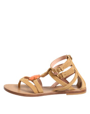 Brown Flip Flops Zipper Ankle Strap Shoes