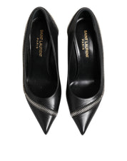 White Black Leather Pointed Toe Heels Shoes
