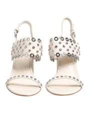 White Block Heeled Studded Quarter Strap Sandals Shoes
