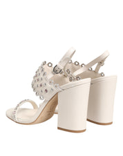 White Block Heeled Studded Quarter Strap Sandals Shoes