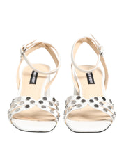 White Block Heeled Studded Wrap Strap Sandals Shoes