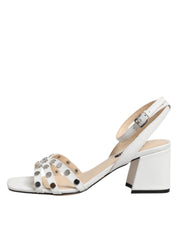 White Block Heeled Studded Wrap Strap Sandals Shoes