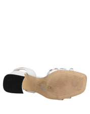 White Block Heeled Studded Wrap Strap Sandals Shoes