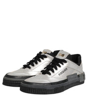 Silver Leather Lace Up Low Top Sneakers Shoes