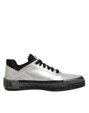 Silver Leather Lace Up Low Top Sneakers Shoes
