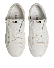 White Leather Low Top Lace Up Sneakers Shoes