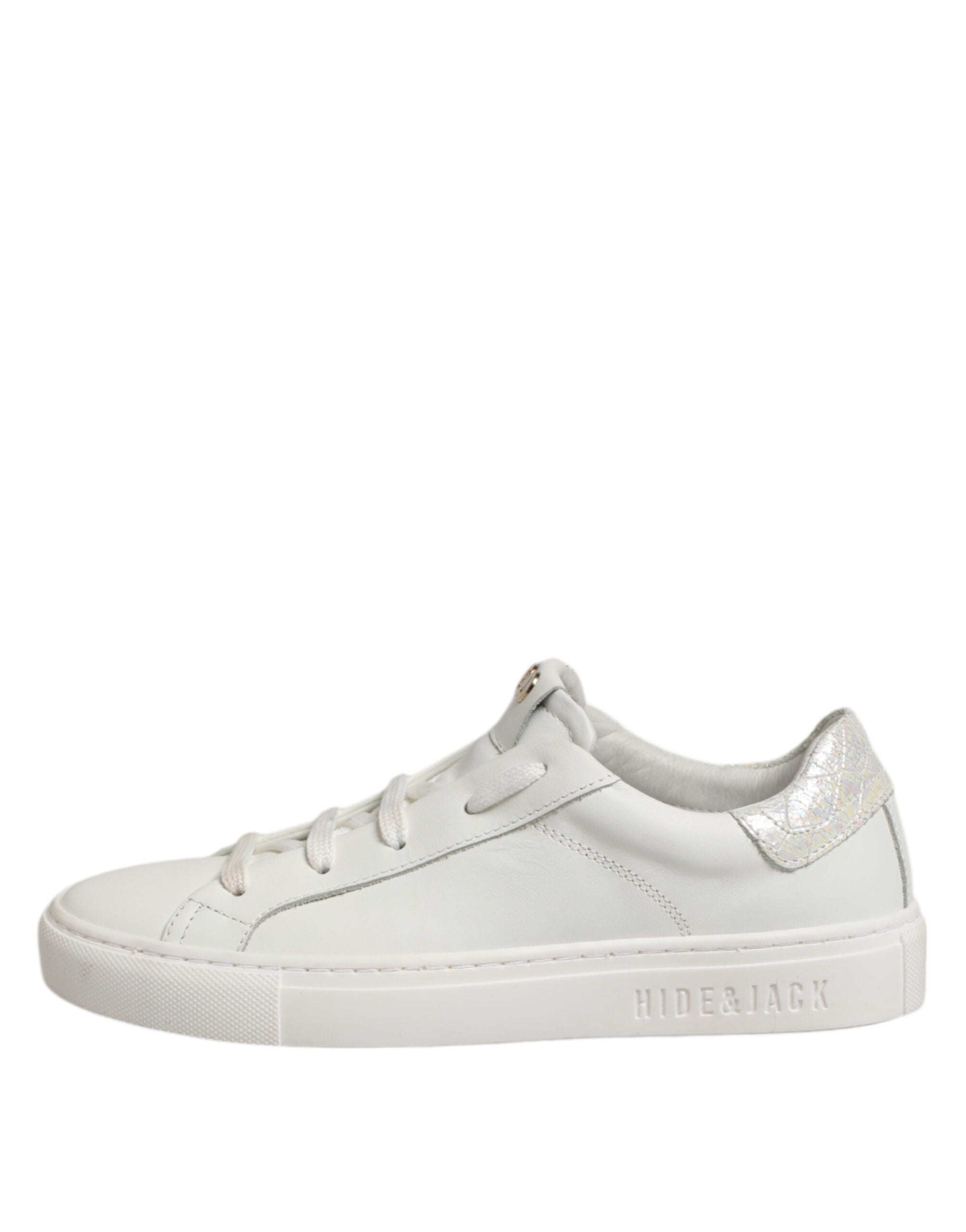 White Leather Low Top Lace Up Sneakers Shoes
