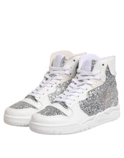White Silver High Top Women Sneakers Shoes