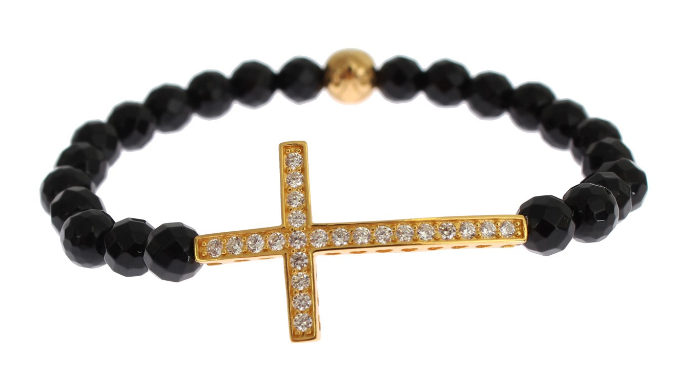 Gold Plated Sterling Bracelet with CZ Diamond Cross