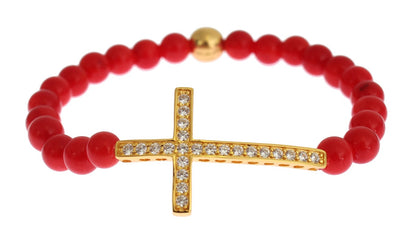 Elegant Gold and Red Coral Beaded Bracelet