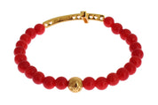 Elegant Gold and Red Coral Beaded Bracelet