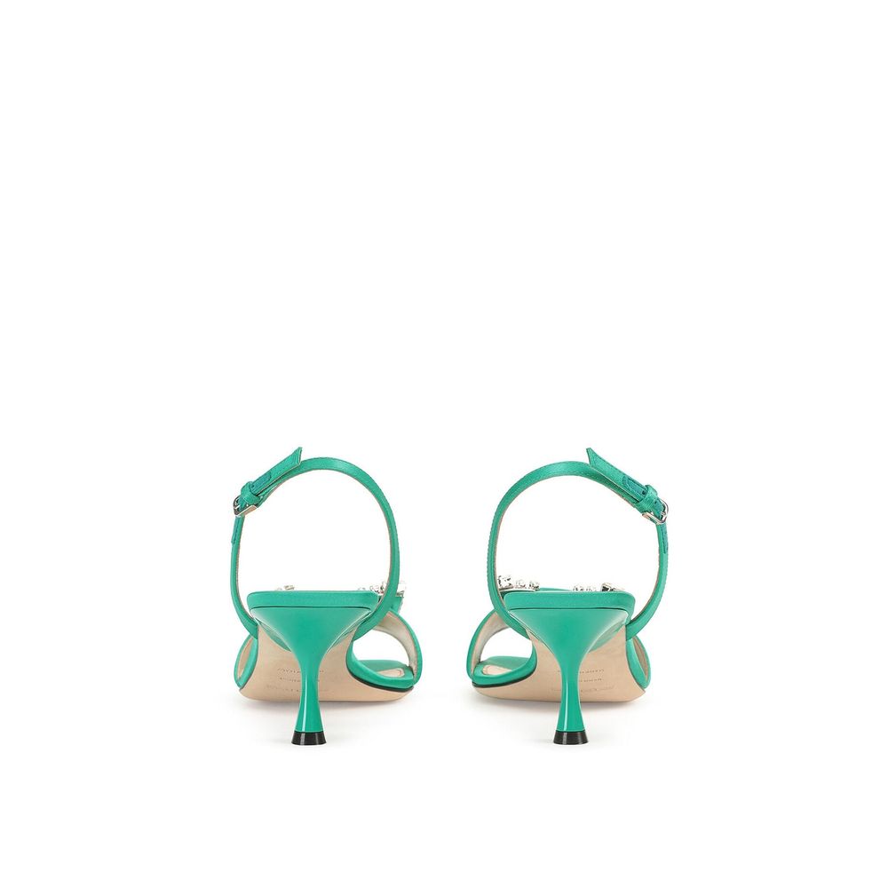 Green Silk Stiletto Heel Sandals