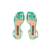 Green Silk Stiletto Heel Sandals
