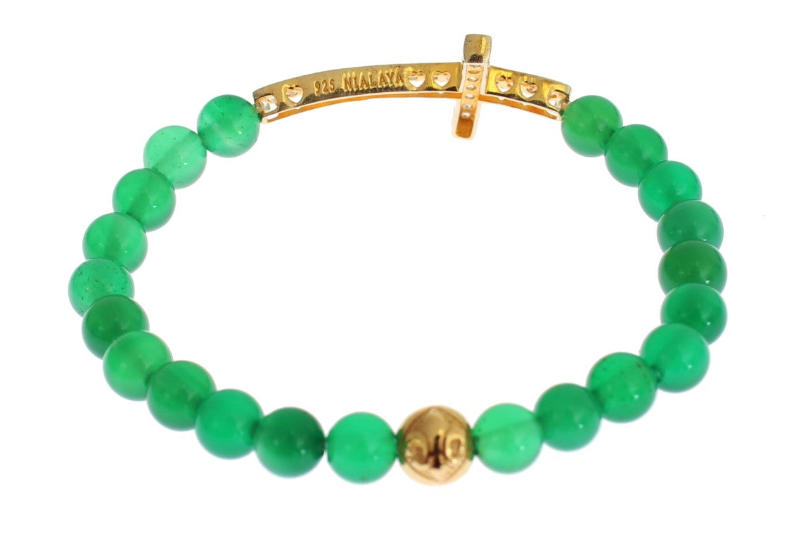 Elegant Green Jade Bead & Gold Plated Bracelet