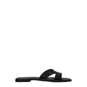 Black Leather Slippers Sandals