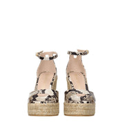 Beige Leather Wedges Sandals
