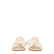 Beige Fabric Stiletto Heels Sandals