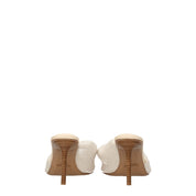 Beige Fabric Stiletto Heels Sandals