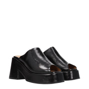 Black Leather Slippers Sandals