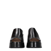 Black Leather Slippers Sandals