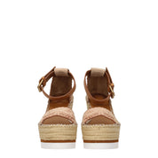Beige Leather Wedges Sandals