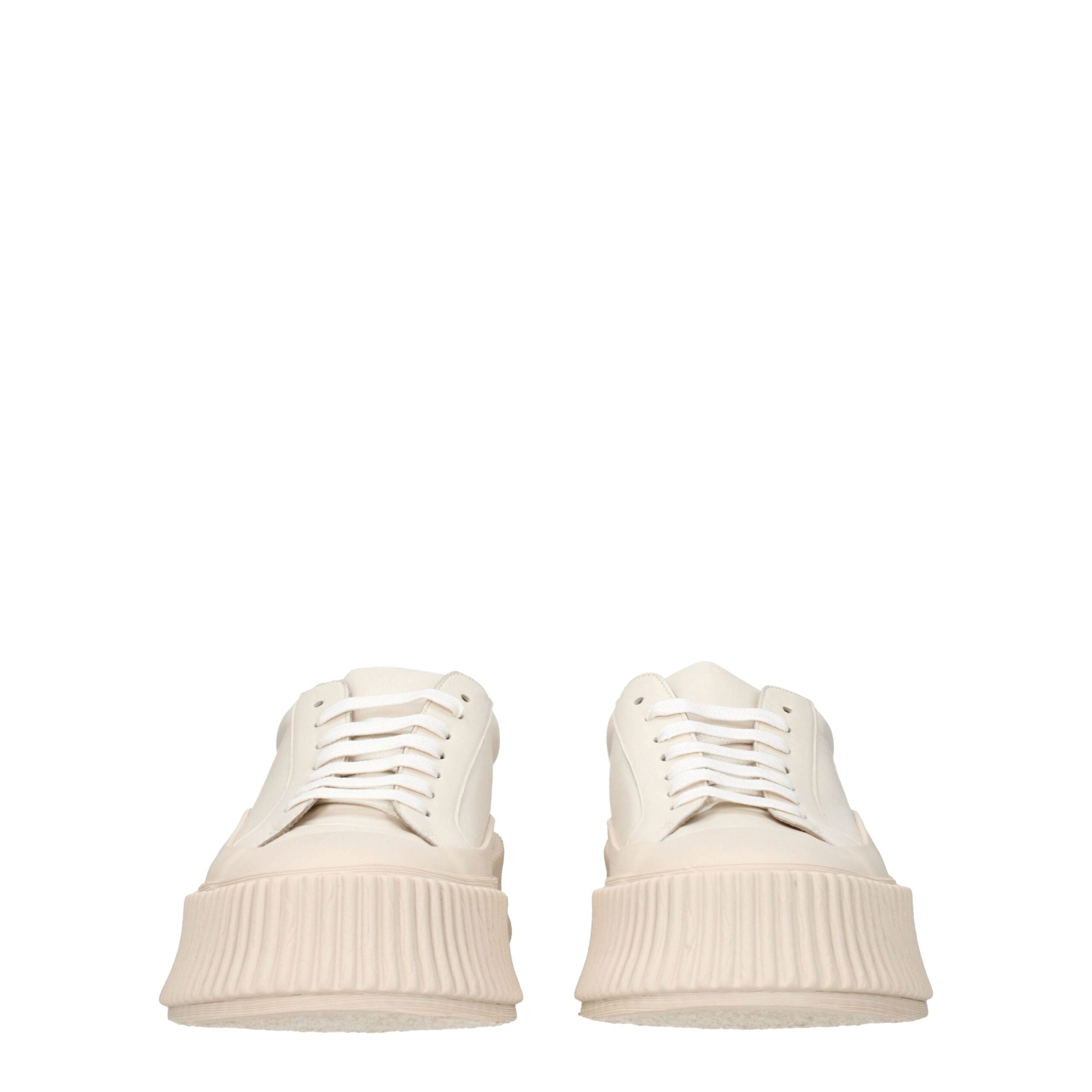 Beige Leather Platform Sneakers