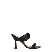Black Leather Stiletto Heels Sandals
